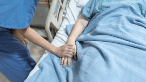 Patient undergoing surgery for sciatica pain.